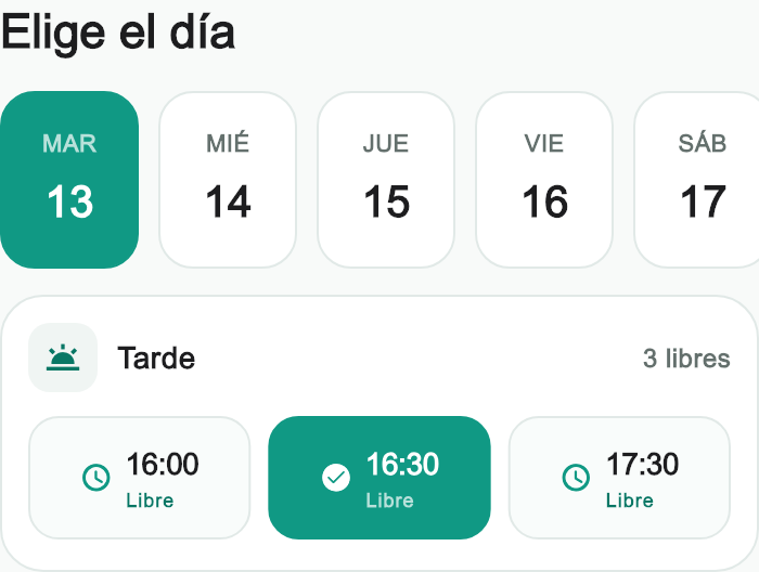 Selección de fecha y hora en TrivCita